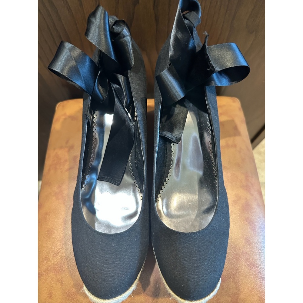 High Wedge Espadrille With Wrap Around Ankle Ribbon